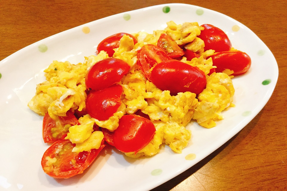 イタリアンミニトマトと卵の炒め物がさっぱりとして朝食にピッタリ