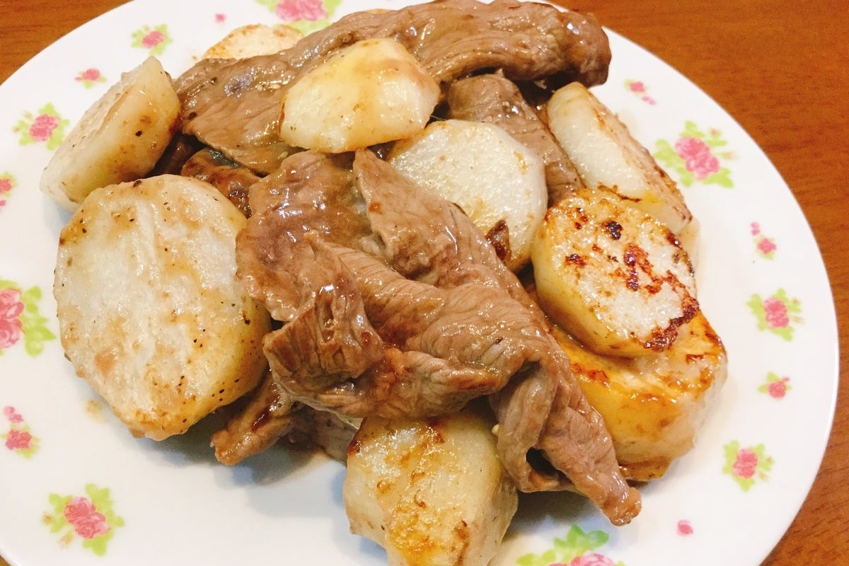 こんがり香ばしい♪ホクホクさっぱり味間芋と牛肉のシンプルソテー